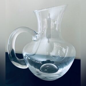 Hand Blown Clear Thick Glass Pitcher – Pot Belly Design w Pinched Ice Lip Spout